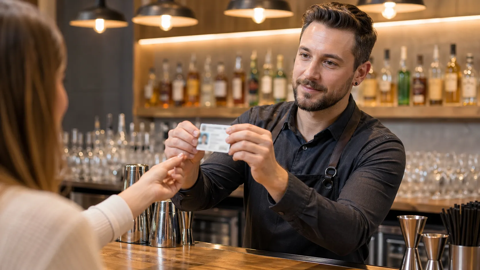 Bartender checking an ID