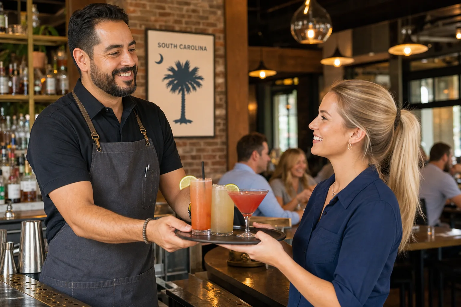 Server using a phone to review South Carolina alcohol server certification training